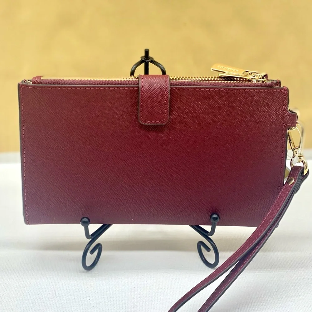 Michael Kors DoubleZip Wallet Wristlet Phone Case Dark Cherry
